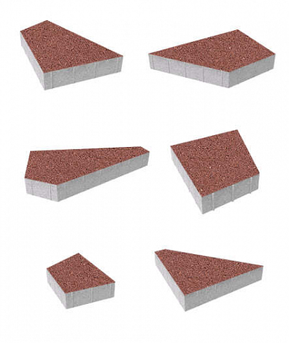 Тротуарные плиты "ОРИГАМИ" - Б.4.ФСМ.8 Гранит Красный, комплект из 6 видов плит